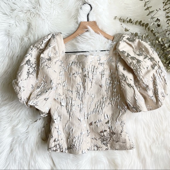 Jonathan Simkhai Taylor Matelassé Puff Sleeve Top 4 NWT - Picture 9 of 16